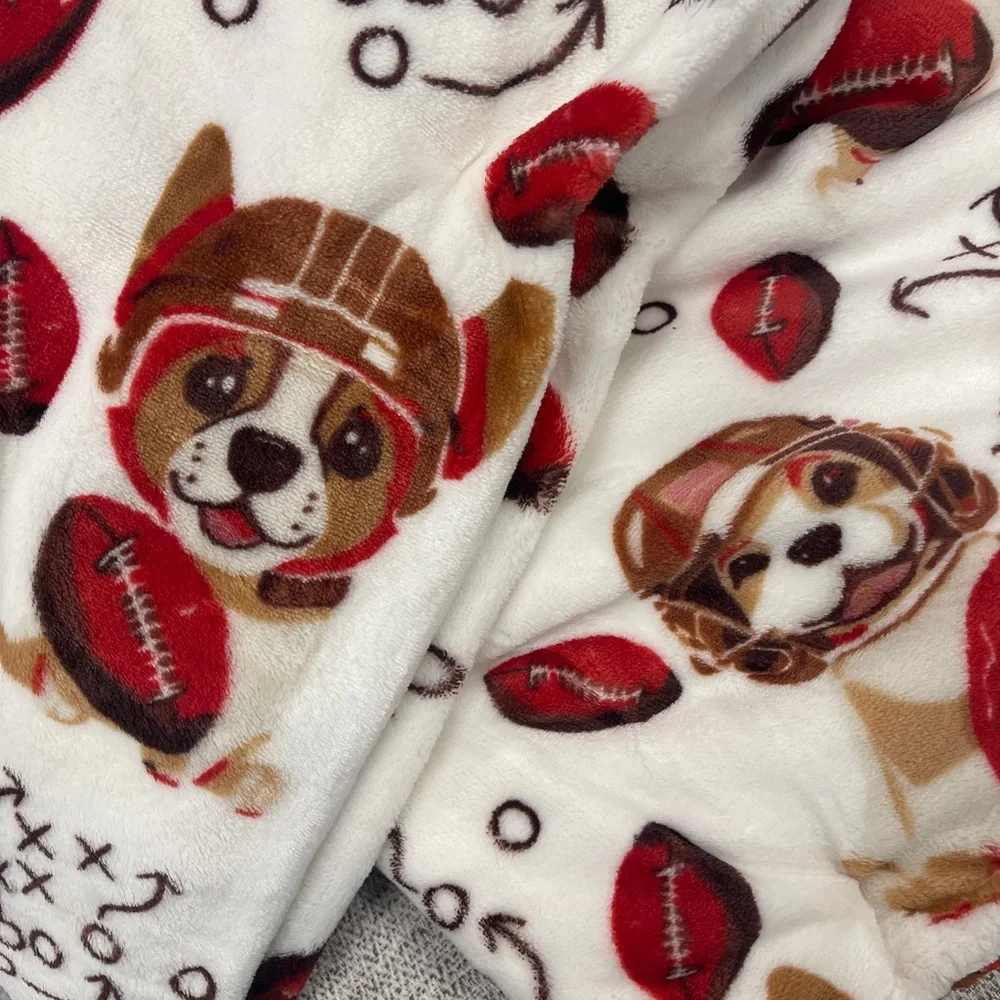 Fall Frenchies & Beagles Football Dogs French Bulldogs Plush Throw Blanket NWT